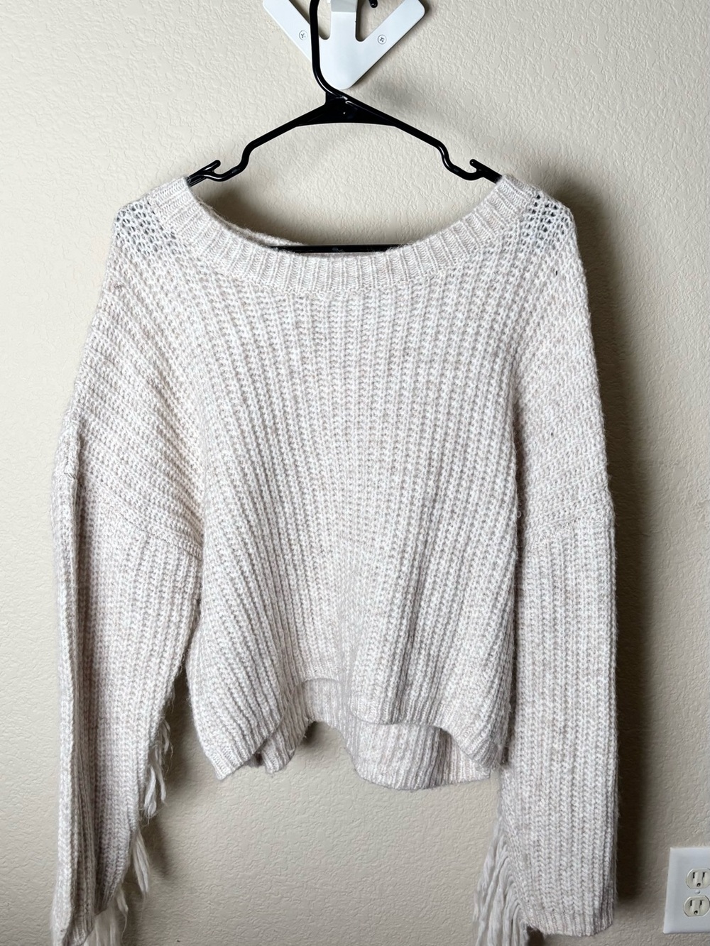 Stretchy Cream Fringe Sweater